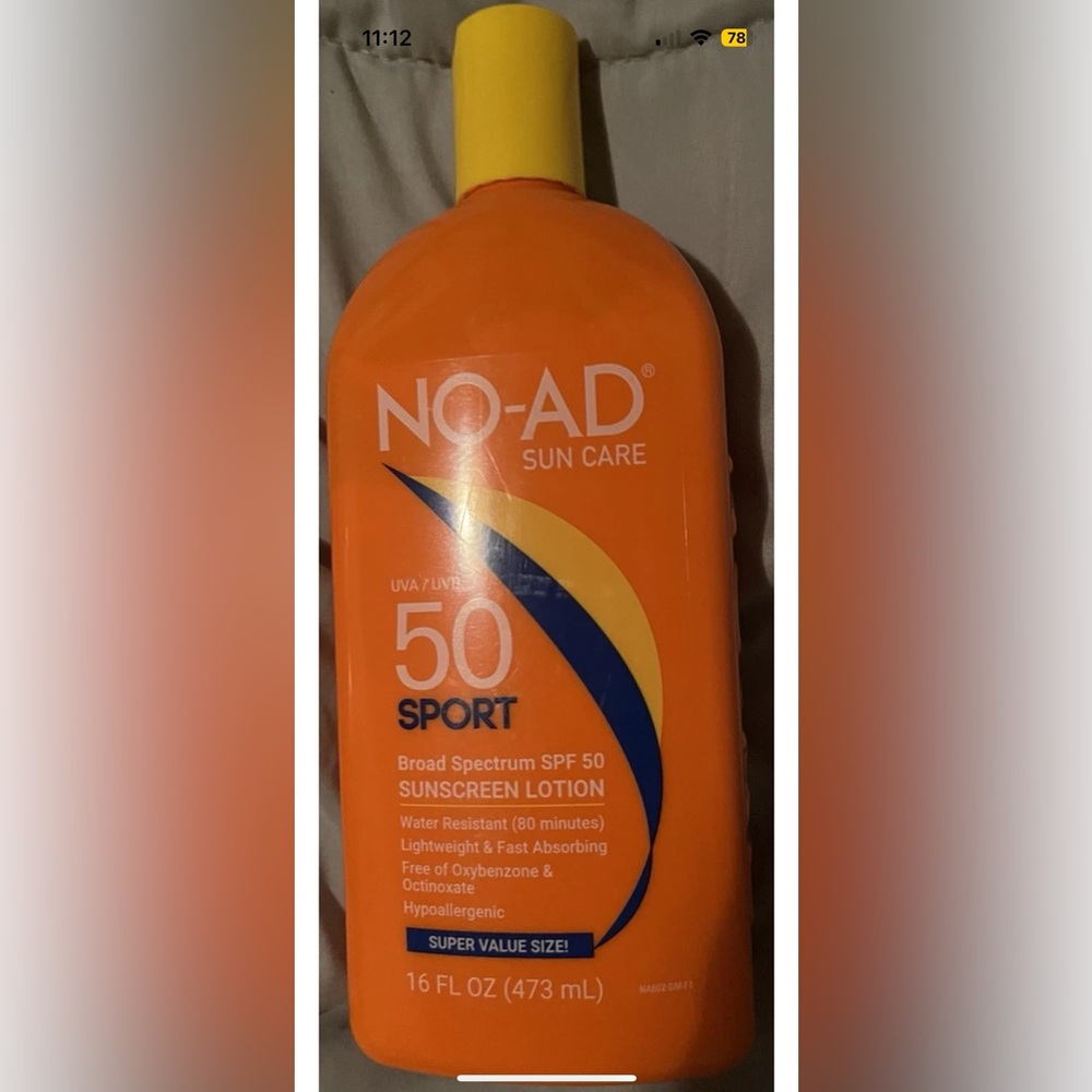 50 SPF Sport No-Ad Sun Care Sunscreen Lotion 16oz bottle Water Resistant 80 min!
